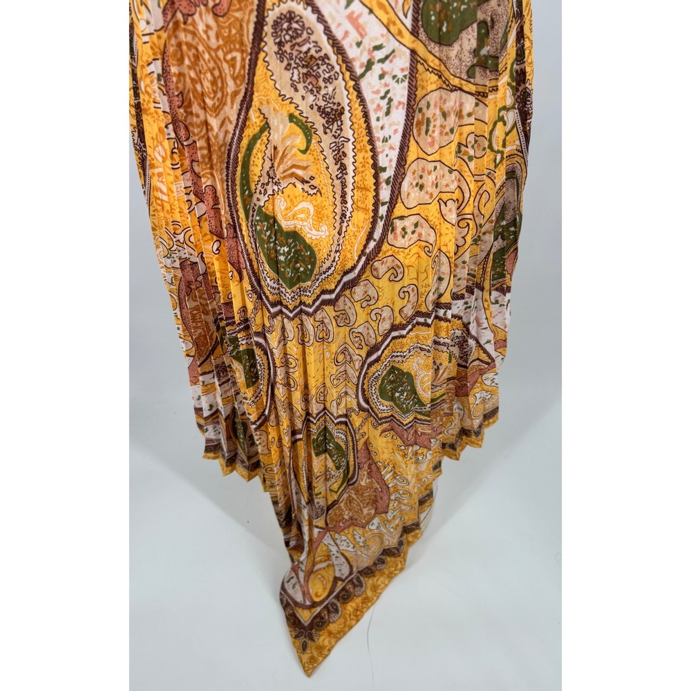 Adele Fado Pleated Handkerchief Dress Womens IT 44 Yellow Paisley Boho Midi - Picture 5 of 8
